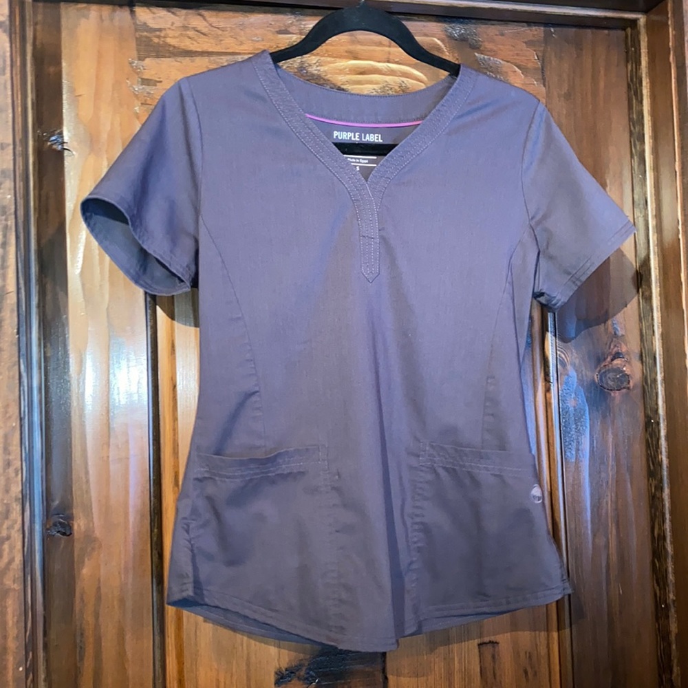 Purple Label by Healing Hands Jane Y-Neck Solid Scrub Top